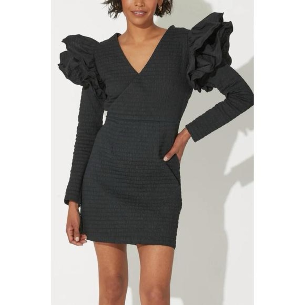 Cleobella Brigitta Black Textured Long Sleeve Mini Dress Size XS NWOT